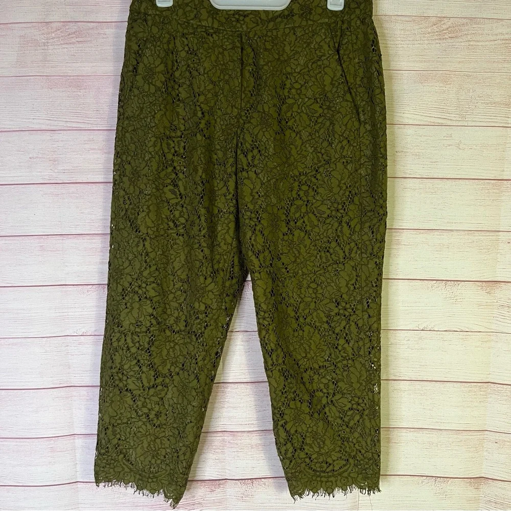 J Crew Olive Green Lace Pull‎ Pants Size 6P